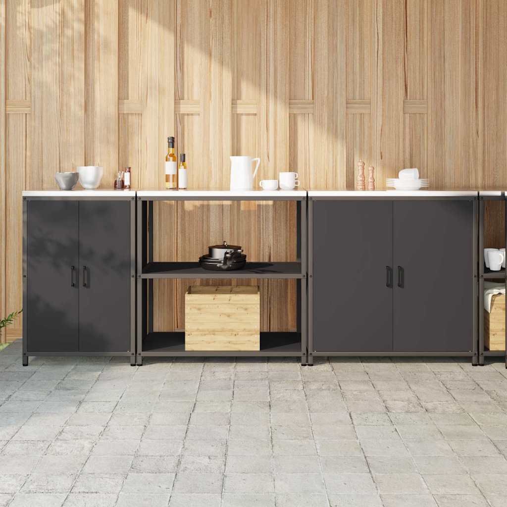 Küchen Aufbewahrungsset mit Regal Schwarz Stahl 3-teilig