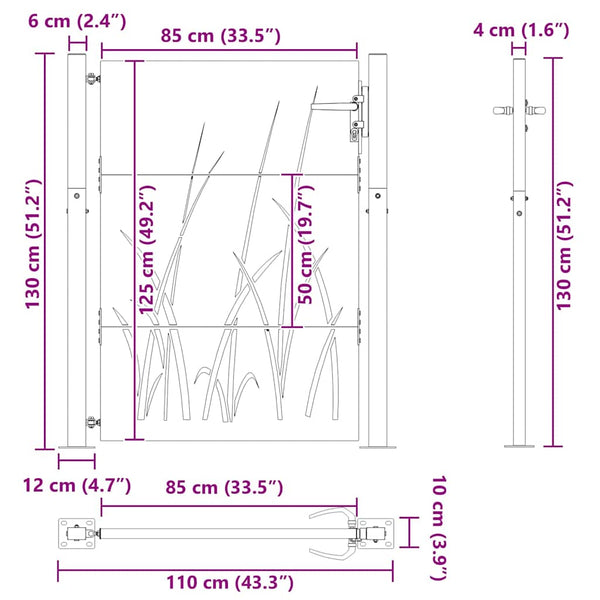 vidaXL Garden Gate Black 110 x 130 cm Powder-Coated Steel