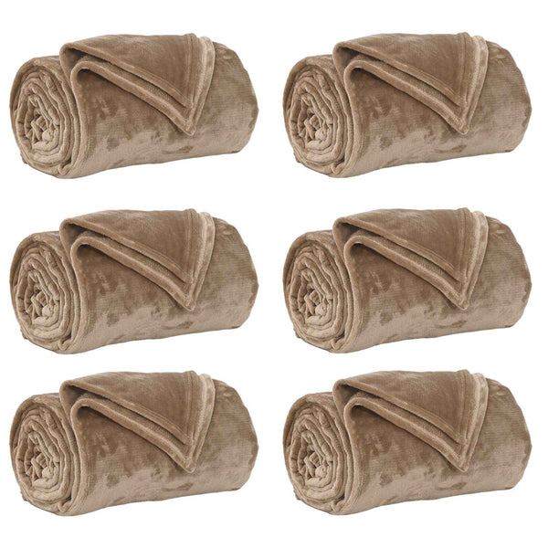 vidaXL Blankets 6 pcs Camel 220 x 240 cm Fleece