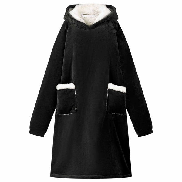 vidaXL Blanket Hoodie Black L Fleece and Flannel