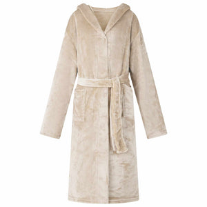 Bademantel Hoodie Beige L Flanell