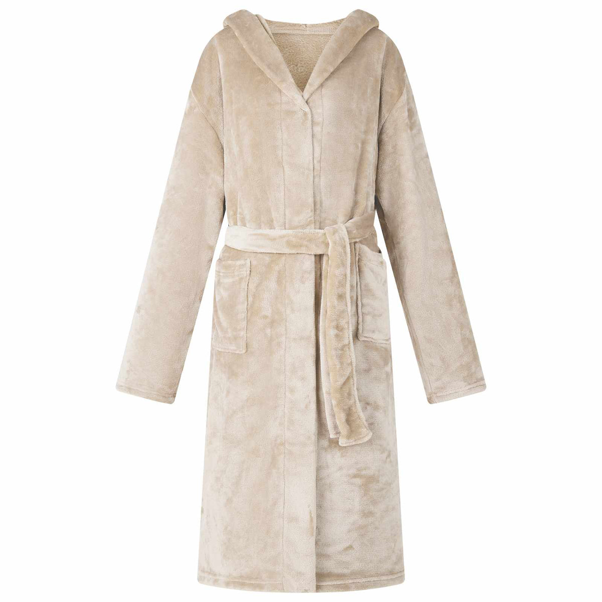 Bademantel Hoodie Beige L Flanell