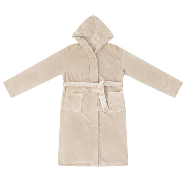 Bademantel Hoodie Beige L Flanell