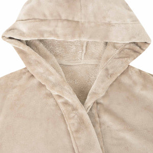 Beige Flanell Hoodie Bademantel - XL