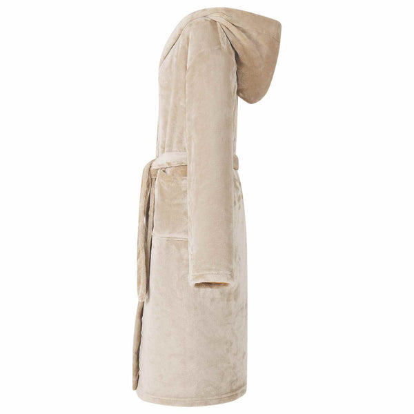 Beige Flanell Hoodie Bademantel - XL