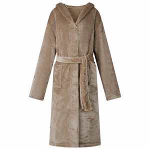 Kamel Flanell Hoodie Bademantel - M