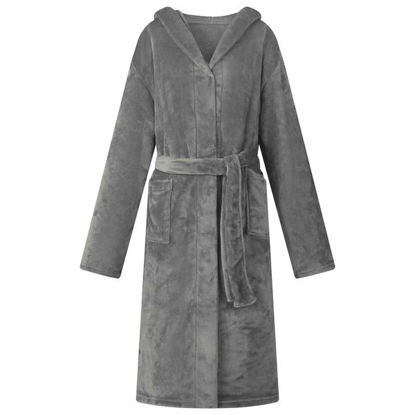 Dunkelgrauer Flanell Hoodie Bademantel - S