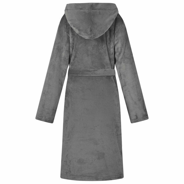 Dunkelgrauer Flanell Hoodie Bademantel - S