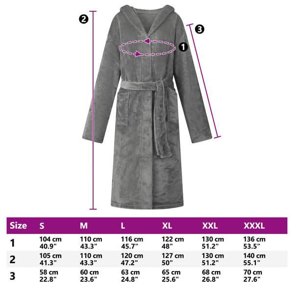 Dunkelgrauer Flanell Hoodie Bademantel - S