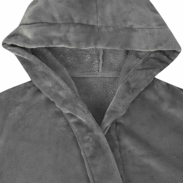 Flanell Bademantel Hoodie Dunkelgrau M