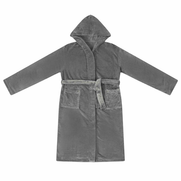 Flanell Bademantel Hoodie Dunkelgrau M