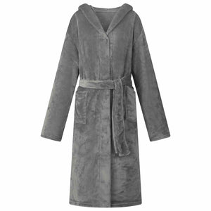 Flanell Hoodie Bademantel Dunkelgrau L