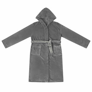 Flanell Hoodie Bademantel Dunkelgrau L