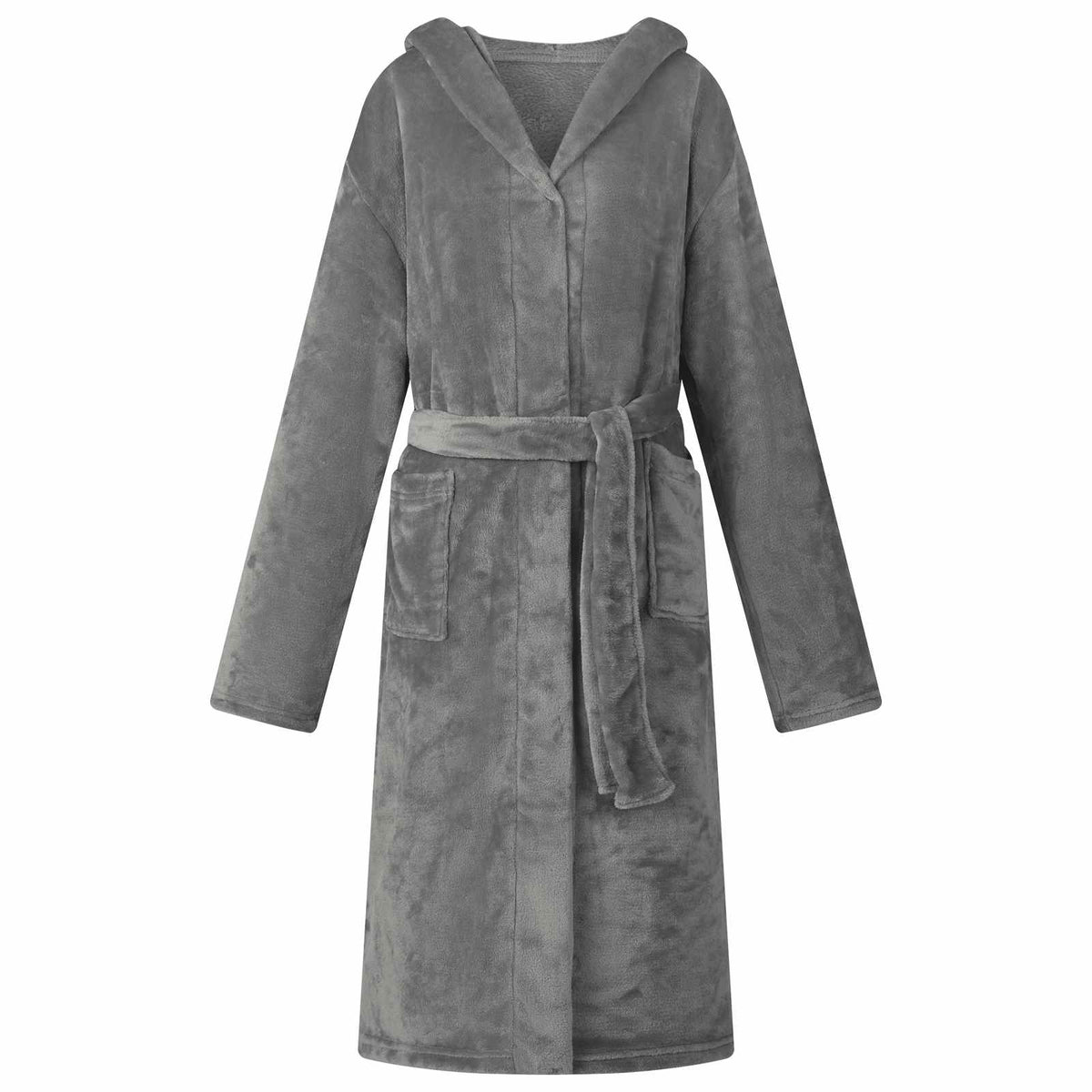 XXL Flanell Bademantel Hoodie Dunkelgrau