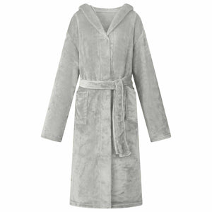 Flanell Bademantel Hoodie Grau S