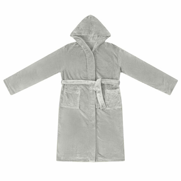 Flanell Bademantel Hoodie Grau S
