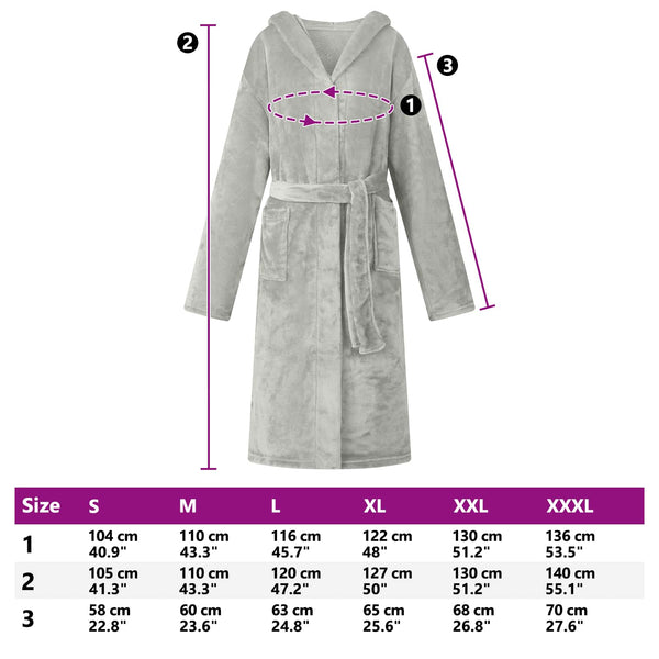 Bademantel Hoodie Grau Flanell L