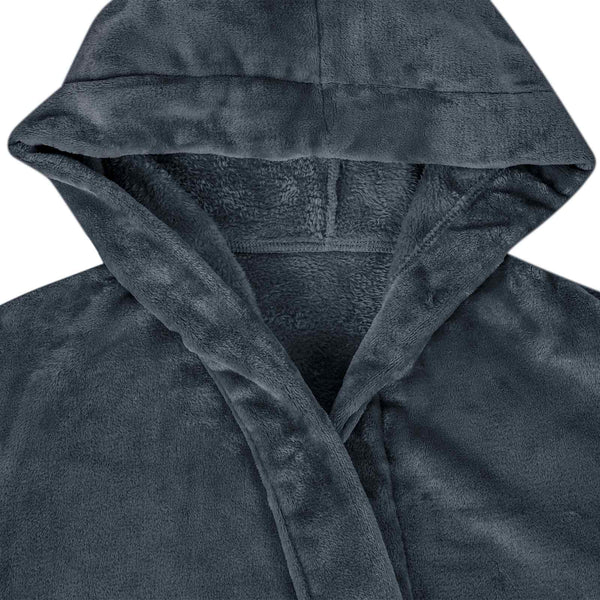 Marineblauer Flanell Hoodie Bademantel - L