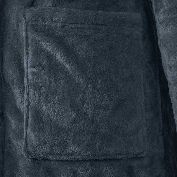 Marineblauer Flanell Hoodie Bademantel - L