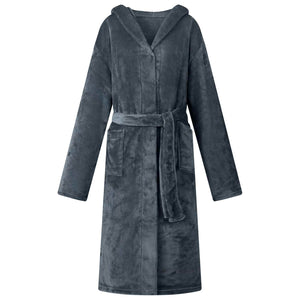 Marineblauer Flanell Hoodie Bademantel - L
