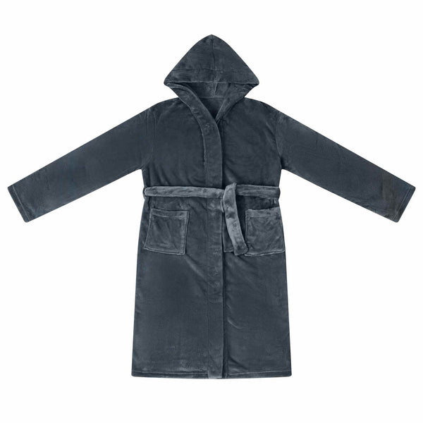 Marineblauer Flanell Hoodie Bademantel - L