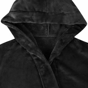 Flanell Bademantel Hoodie Schwarz S