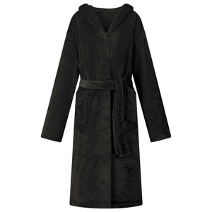 Flanell Bademantel Hoodie Schwarz S