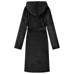 Flanell Bademantel Hoodie Schwarz S