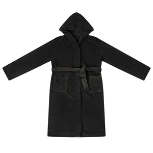 Flanell Bademantel Hoodie Schwarz S