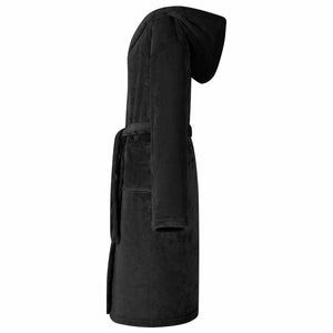 Flanell Bademantel Hoodie Schwarz S