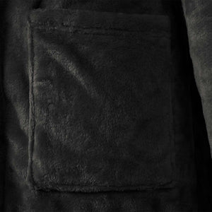 Flanell Hoodie Bademantel Schwarz M