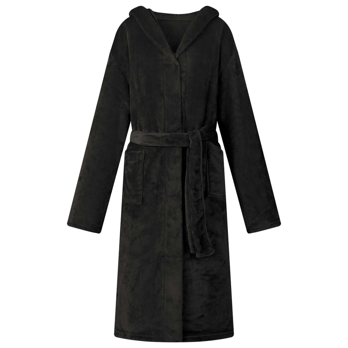 Flanell Bademantel Hoodie Schwarz L