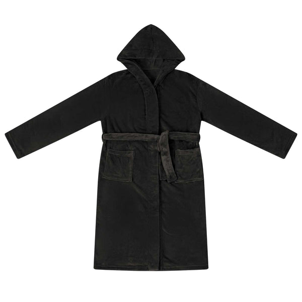Bademantel Hoodie Schwarz XXL Flanell