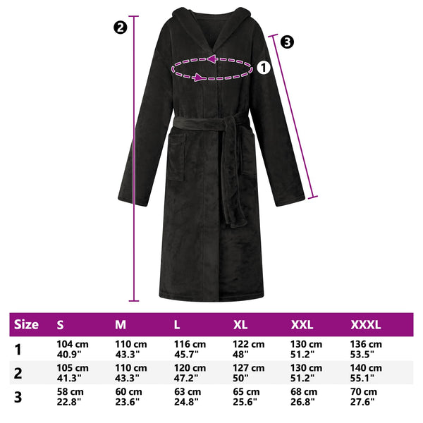 Bademantel Hoodie Schwarz XXL Flanell