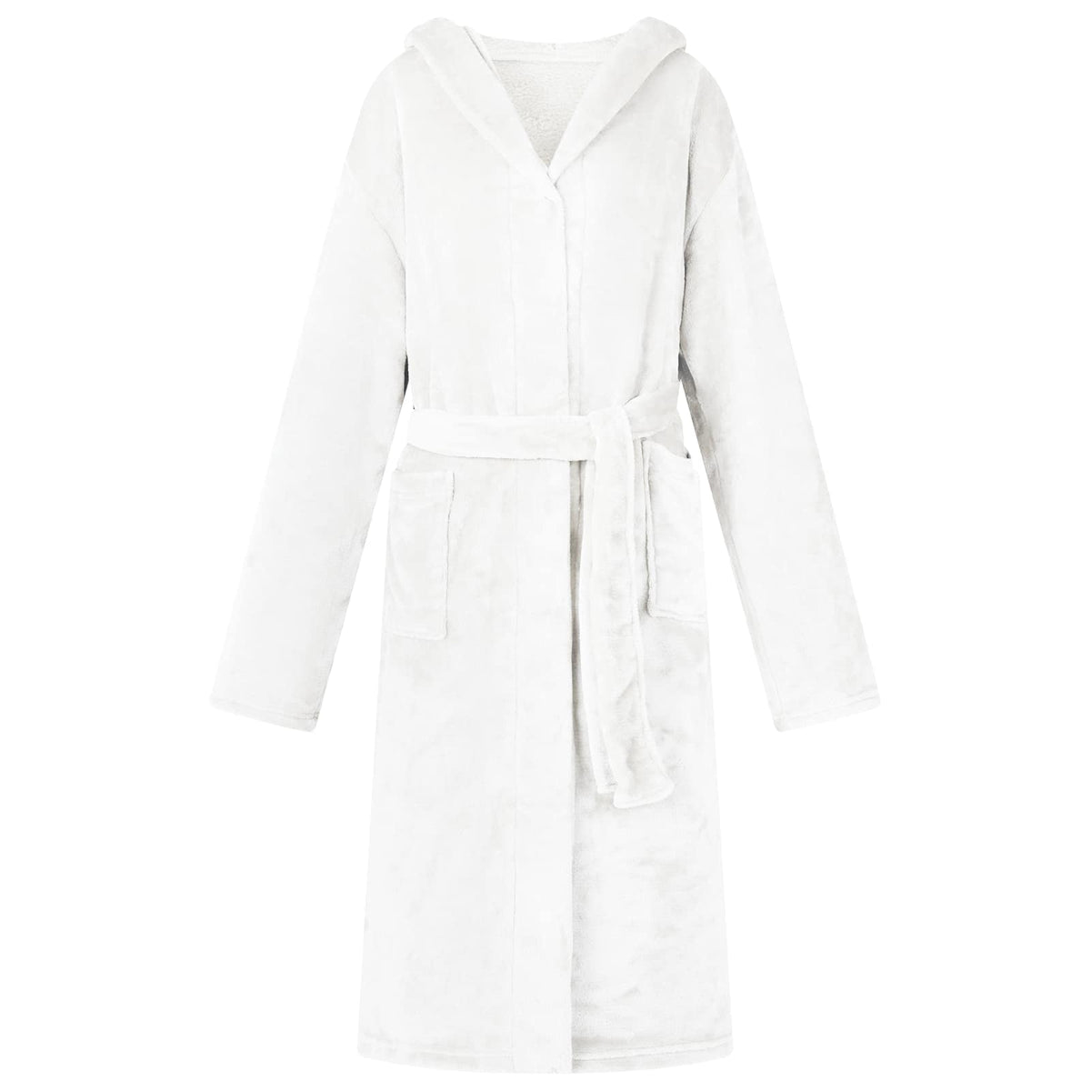Weißer Flanell Hoodie Bademantel - S