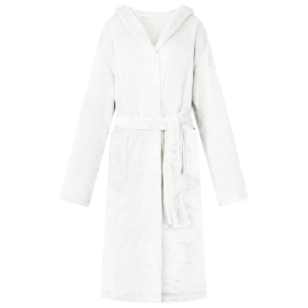 Weißer Flanell Hoodie Bademantel - S