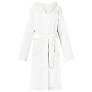 Flanell Bademantel Hoodie Weiß L