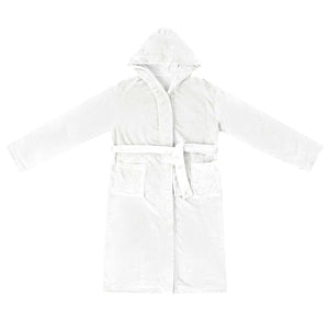 Weißer Flanell Hoodie Bademantel XL