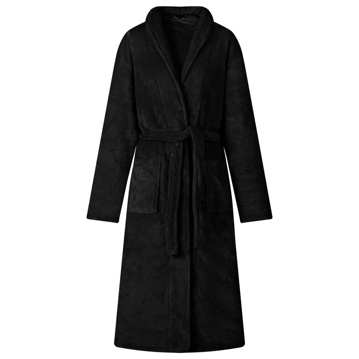 Schwarzer Flanell Bademantel ohne Kapuze - M