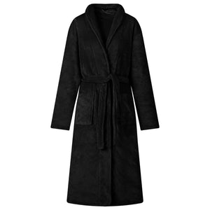 Schwarzer Flanell Bademantel ohne Kapuze - XL