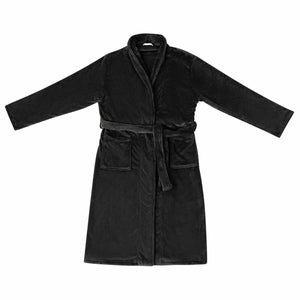 Schwarzer Flanell Bademantel ohne Kapuze - XL