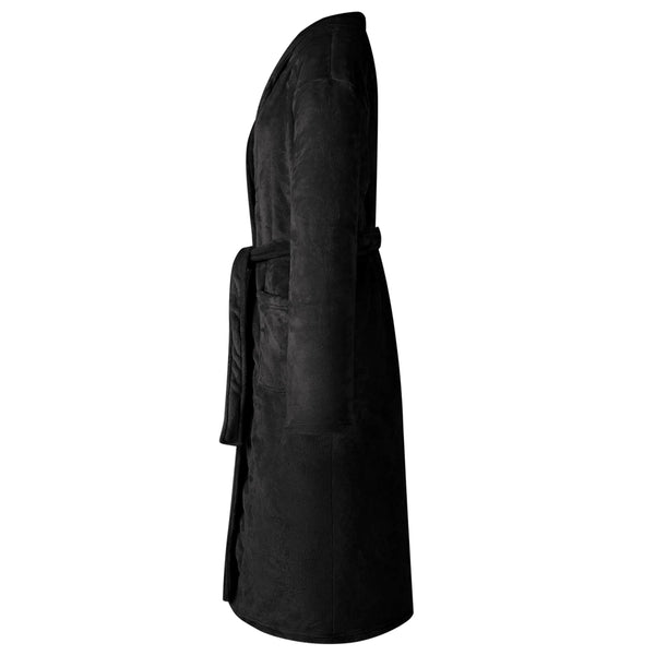 Schwarzer Flanell Bademantel ohne Kapuze - XL