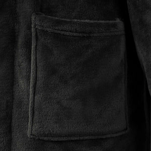 Schwarzer Flanell Bademantel ohne Kapuze - XXL