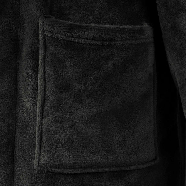 Schwarzer Flanell Bademantel ohne Kapuze - XXL