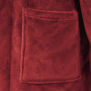 Bordeauxroter Flanell Bademantel ohne Kapuze - S