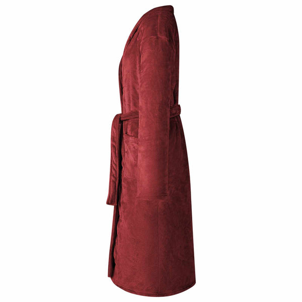Bordeauxroter Flanell Bademantel ohne Kapuze - S