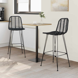 vidaXL Bar Stools 2 pcs Black 44.5 x 53 x 111 cm Rattan and Iron