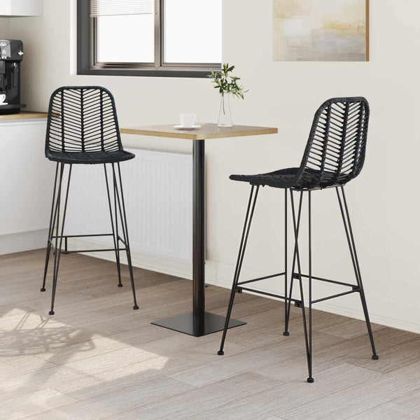 vidaXL Bar Stools 2 pcs Black 44.5 x 53 x 111 cm Rattan and Iron