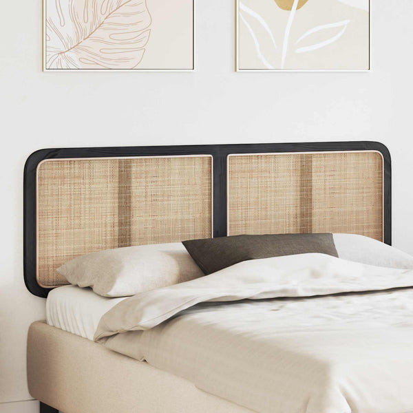 vidaXL Headboard Black 160 x 55 x 3 cm Rattan