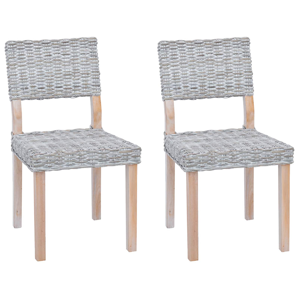 vidaXL Dining Chair 2 pcs White Washed 46 x 55 x 84 cm Kubu Rattan